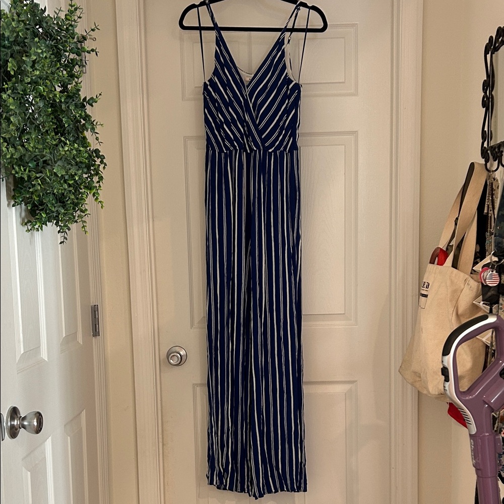 Navy and White Striped Maxi Jumpsuit